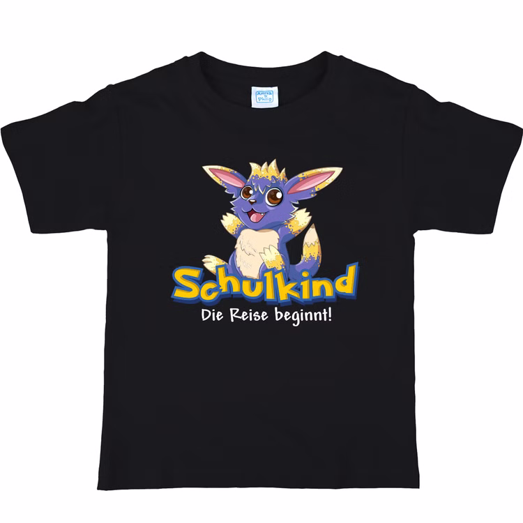 Schulkind T-Shirt Die Reise beginnt Schwarz Fantasie-Tier für Kinder Gr. 122-140 Schule ABC-Schütze Geschenkidee Zuckertüte Schultüte Erstklässler Schulstart Schulkind T-Shirt Die Reise beginnt Schwarz Fantasie-Tier für Kinder von Vorne