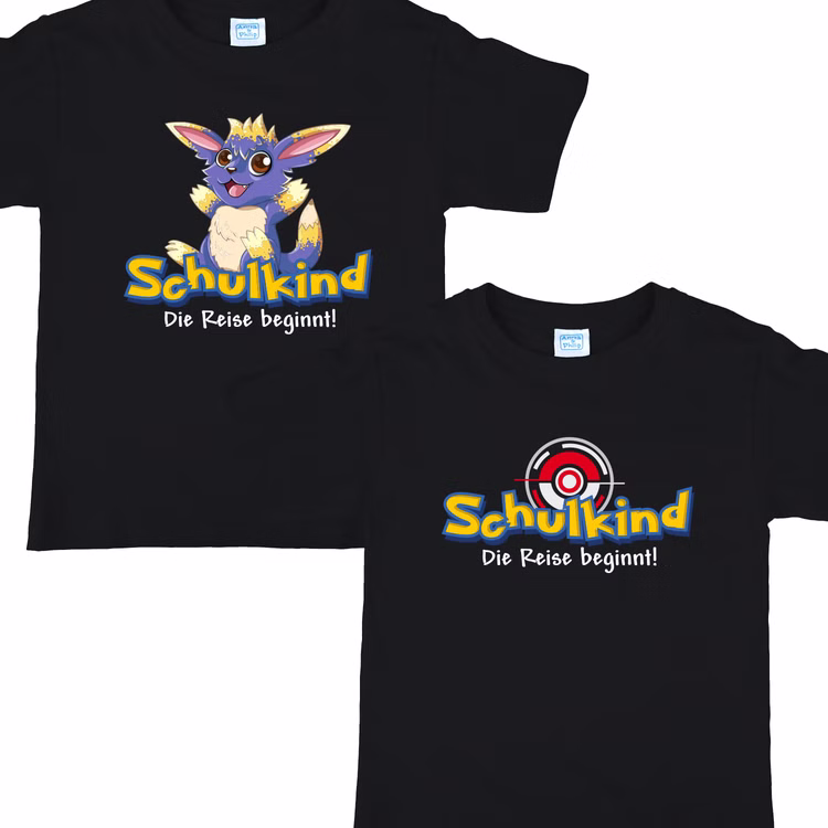 Schulkind T-Shirt Die Reise beginnt Schwarz Fantasie-Tier für Kinder Gr. 122-140 Schule ABC-Schütze Geschenkidee Zuckertüte Schultüte Erstklässler Schulstart Schwarze Schulkind T-Shirts mit verschiedenen Motiven Die Reise beginnt von Vorne