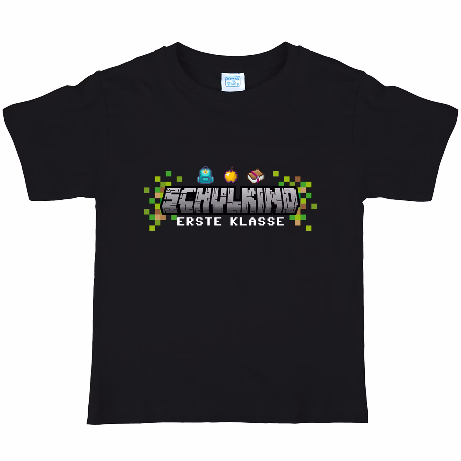 Schulkind T-Shirt Block- und Pixelabenteuer Erste Klasse für Kinder von Vorne