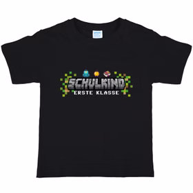Schulkind T-Shirt Block- und Pixelabenteuer Erste Klasse für Kinder von Vorne