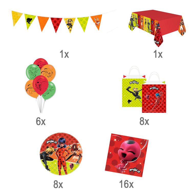 Miraculous Party-Set Ladybug & Cat-Noir Tisch-Deko 40-tlg. Party-Zubehör Übersicht Party-Set Miraculous mit Pappgeschirr bestehend aus 40 Teilen