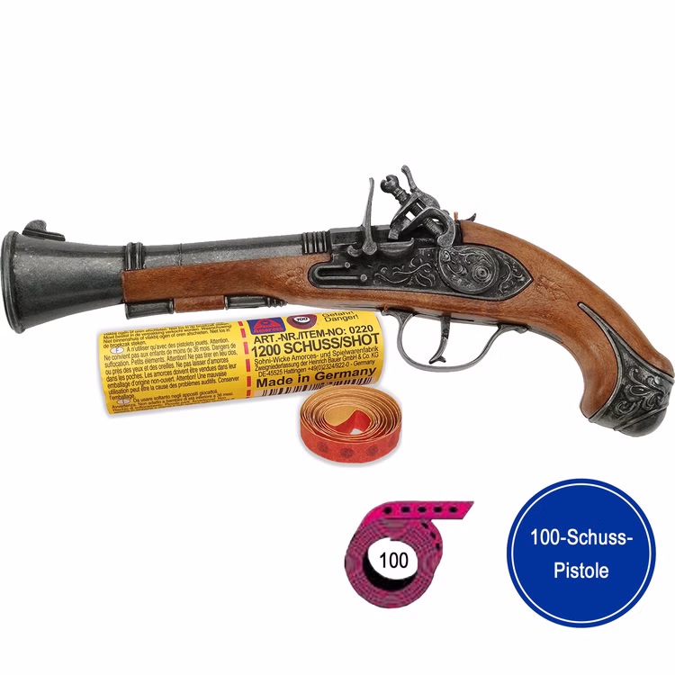 Piraten Pistole 27 cm Braun Silber Blunderbuss inkl. 1200 Schuss Munition Kostüm-Zubehör Fasching Karneval Mottoparty 15437-Piraten-Pistole-27-cm-Braun-Silber-Blunderbuss-inkl--1200-Schuss-Munition.jpg