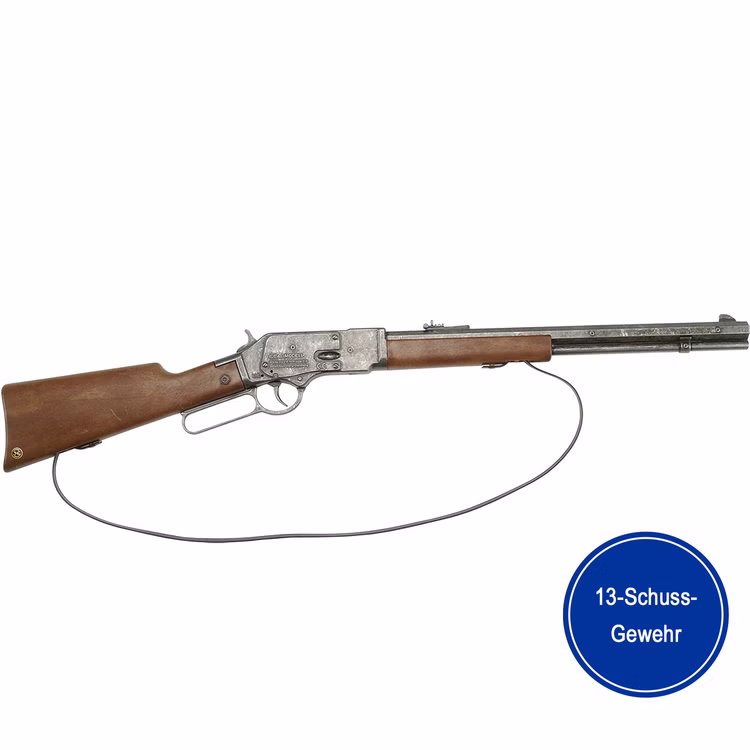 Western Gewehr 73 cm Western Rifle 44 Cowboy 13-Schuss-Gewehr Kostüm-Zubehör Cowboy Wilder Western Sheriff Fasching Karneval Mottoparty Western Gewehr 73 cm Western Rifle 44 von der Seite mit dem Hinweis eines 13-Schuss Gewehres