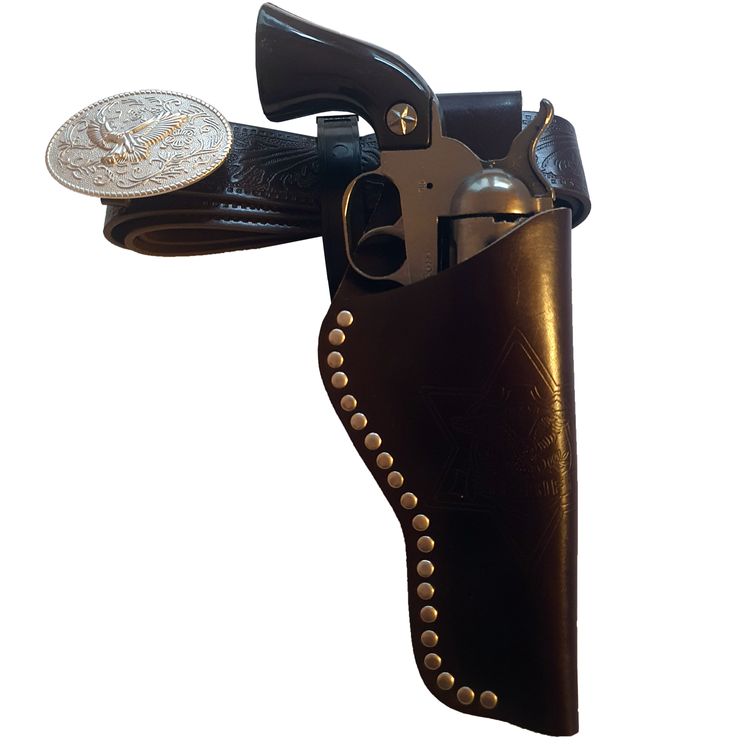 Cowboy Gürtel 95-135 cm Braun mit Western-Pistole inkl. 144 Schuss-Munition  Brauner Cowboy-Gürtel mit Holster und Cowboy-Pistole mit Munition im Blister mit Hinweisen zur Munition und einer 12-Schuss-Pistole und Made in EU