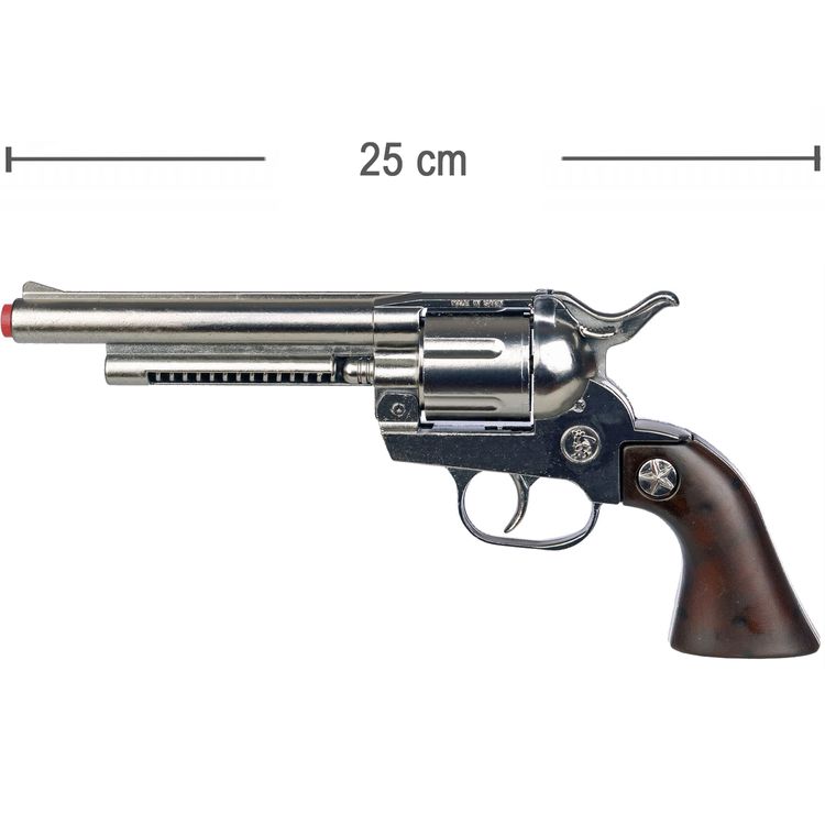 Cowboy Gürtel 95-135 cm Braun mit Western-Pistole inkl. 144 Schuss-Munition  Brauner Cowboy-Gürtel mit Holster und Cowboy-Pistole mit Munition im Blister mit Hinweisen zur Munition und einer 12-Schuss-Pistole und Made in EU