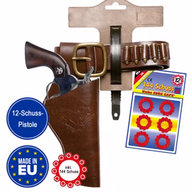 Cowboy Gürtel verstellbar aus Kunstleder & Metall mit Pistole inkl. Munition 