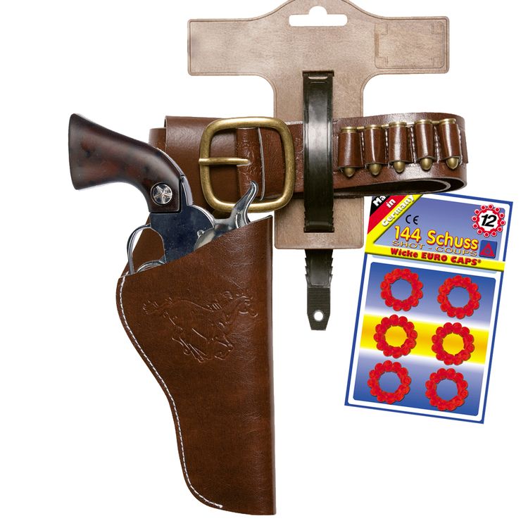 Cowboy Gürtel verstellbar aus Kunstleder & Metall mit Pistole inkl. Munition 