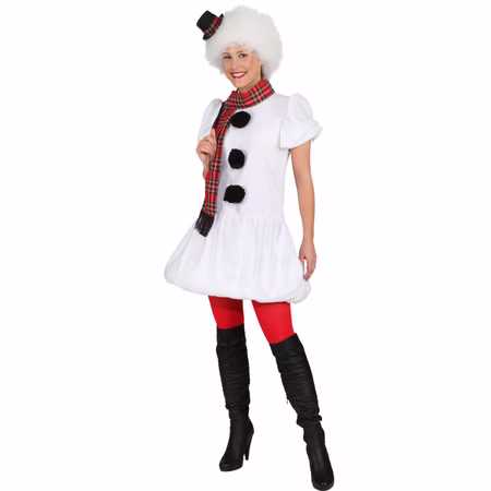 Schneefrau Kostüm Kleid mit Schal und Mini-Hut für Damen Gr. 36-46 Winter Fasching Karneval Mottoparty Paar- und Gruppenkostüm Schneefrau Kostüm Kleid mit Schal und Mini-Hut für Damen