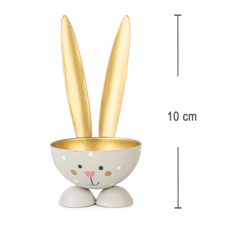 2 Eierbecher Hase Grau & Gold aus Metall Osterhase 10 cm gedeckter Tisch Ostern