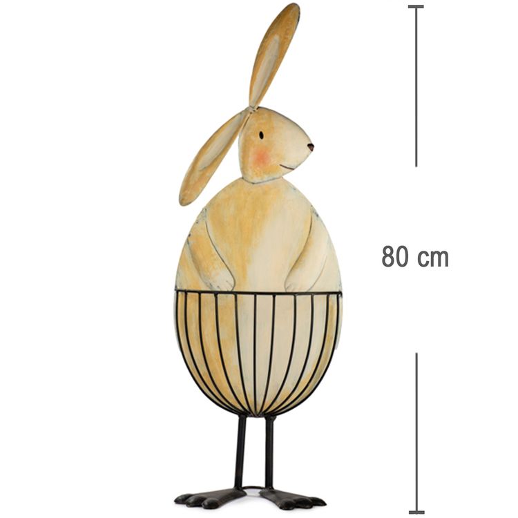 XXL Hase 80 cm mit Korb aus Metall Osterhase Osternest Oster-Deko Hase mit Korb aus Metall von Vorn