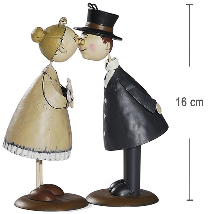 Küssendes Ehepaar Oma & Opa 16 cm aus Metall Deko Silberne Goldene Hochzeit Küssendes Ehepaar Oma und Opa aus Metall von der Seite