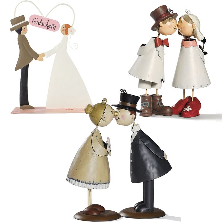 Küssendes Ehepaar Oma & Opa 16 cm aus Metall Deko Silberne Goldene Hochzeit Küssendes Ehepaar Oma und Opa aus Metall von der Seite