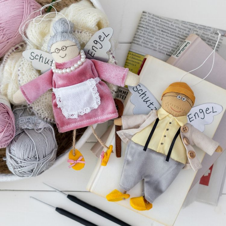 Schutzengel aus Stoff & Metall 18 cm Glücksbringer für Kinder & Erwachsene