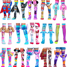 Lustige Minnie & Daisy Socken Pink Lila mit 3D-Effekt für Kinder und Erwachsene Kniestrümpfe Geschenkidee Kindersocken Socken für Erwachsene Spaßsocken Kostüm-Zubehör Große Auswahl an bunten 3D-Kniestrümpfen mit Disney-, Superhelden- und Paw-Patrol-Motiven, darunter Stitch, Skye, Minnie, Harry Potter, Superman und Batman.