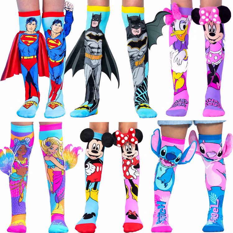 Lustige Minnie & Daisy Socken Pink Lila mit 3D-Effekt für Kinder und Erwachsene Kniestrümpfe Geschenkidee Kindersocken Socken für Erwachsene Spaßsocken Kostüm-Zubehör Große Auswahl an bunten 3D-Kniestrümpfen mit Disney-, Superhelden- und Paw-Patrol-Motiven, darunter Stitch, Skye, Minnie, Harry Potter, Superman und Batman.