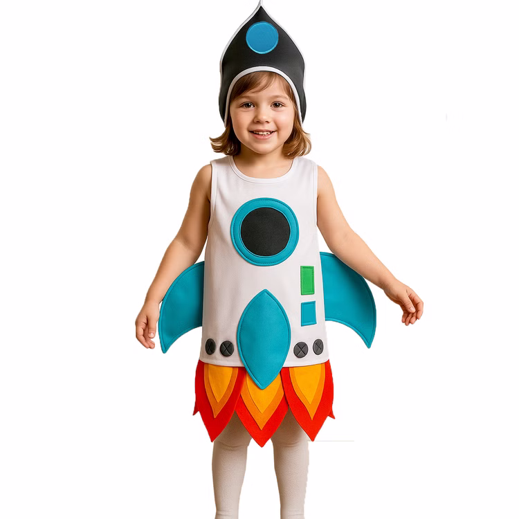 Raketen Kostüm Aero Space Weltraum für Kinder Gr. 116 weiß Fasching Karneval Mottoparty Raketen Kostüm Aero Space Weltraum für Kinder von Vorne