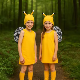 Schnecken Kostüm Fine mit Schneckenhaus für Kinder mit einem Jungen und einem Mädchen im Wald
