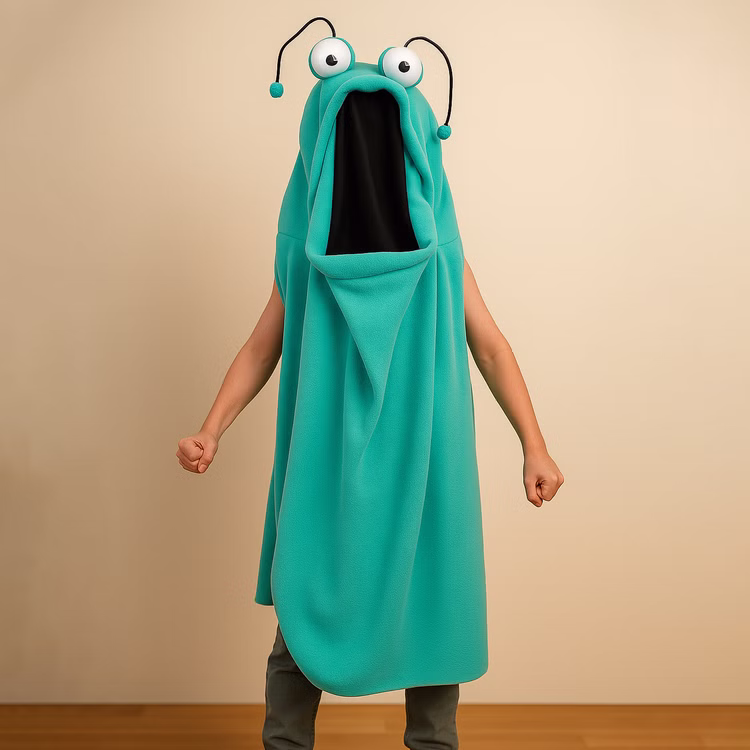 Monster Kostüm Geist Rachdrach Türkis für Kinder Halloween Spaßkostüm Familien- und Gruppenkostüm Fasching Karneval Mottoparty Rollenspiel Verkleidung Monster Kostüm Geist Rachdrach Türkis für Kinder mit ausgestreckten Armen von Vorne im Zimmer