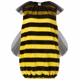 Bienen Kostüm Queen Bee mit Flügeln & Fühlern für Damen Gr. S-XL Kleid Tier Tierkostüm Fasching Karneval Mottoparty Gruppen- und Familienkostüm Vorderseite des Bienenkleides für Damen mit Flügeln, schwarz-gelbe Streifen, freigestellt