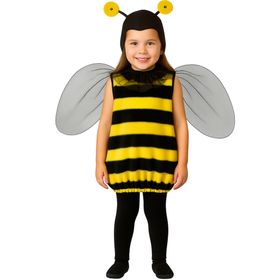 Zwei Kinder in Bienenkostümen mit Flügeln und Fühlern nebeneinander auf weißem Hintergrund.