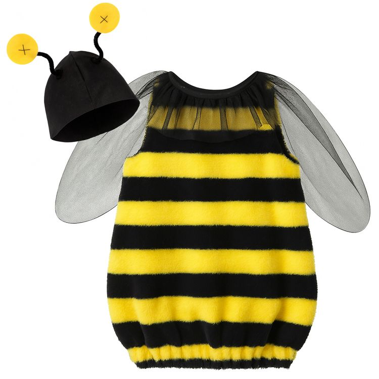 Bienen Kostüm Bzarella mit Flügeln & Fühlern für Kinder Zwei Kinder in Bienenkostümen mit Flügeln und Fühlern nebeneinander auf weißem Hintergrund.