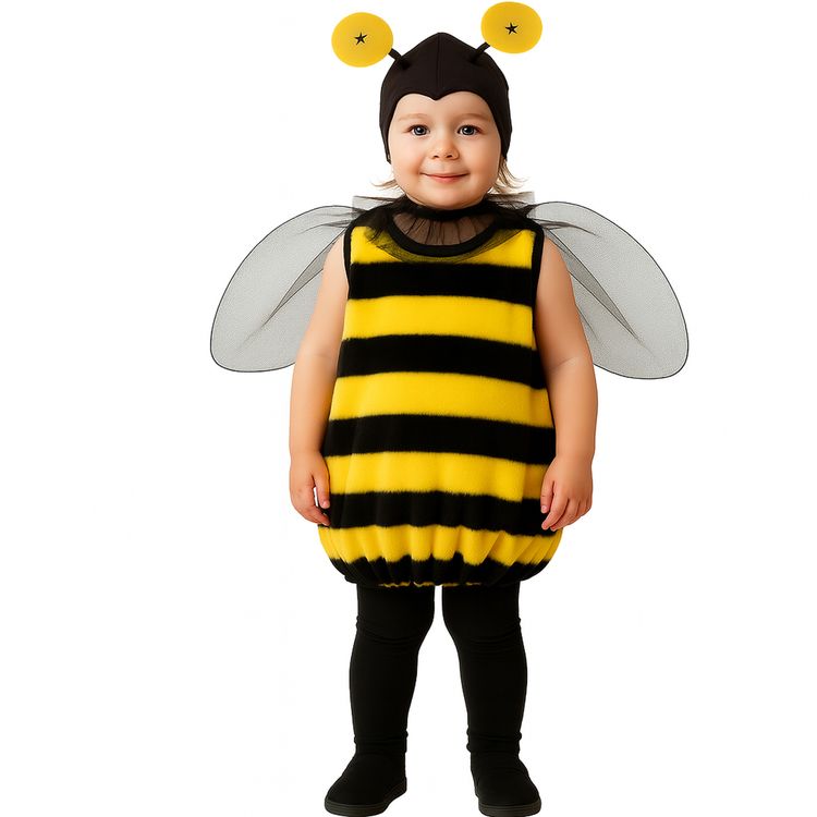 Bienen Kostüm Bzarella mit Flügeln & Fühlern für Kinder Zwei Kinder in Bienenkostümen mit Flügeln und Fühlern nebeneinander auf weißem Hintergrund.