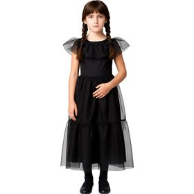 Halloween Gothic Kleid Schattenprinzessin Schwarz Mitternachtsball für Kinder von Vorne