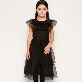Halloween Gothic Kleid Schattenprinzessin Schwarz Mitternachtsball für Kinder von Vorne
