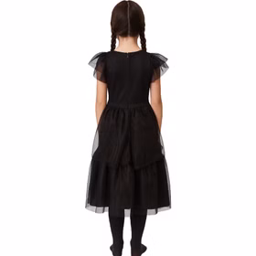 Halloween Gothic Kleid Schattenprinzessin Schwarz Mitternachtsball für Kinder Wednesday Mittwoch Fasching Karneval Mottoparty Halloween Gothic Kleid Schattenprinzessin Schwarz Mitternachtsball für Kinder von Hinten