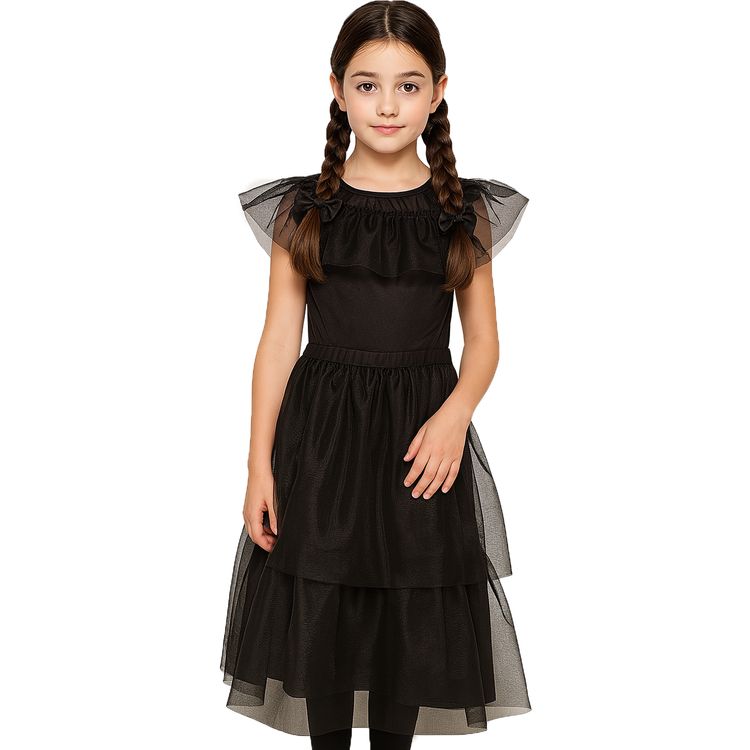 Halloween Gothic Kleid Schattenprinzessin Schwarz Mitternachtsball für Kinder von Vorne