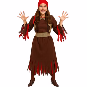 Hexen Kostüm Hexe vom Feuerwald für Damen Gr. 40-46 Kleid Halloween Walpurgisnacht Fasching Mottoparty Hexen Kostüm Hexe vom Feuerwald für Damen von Vorne mit gespreizten Fingern