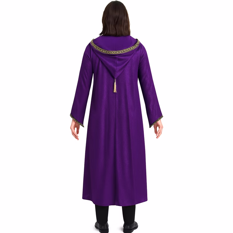 Zauberer Kostüm Magic Langer Umhang mit Kapuze Lila Gold für Erwachsene Fasching Karneval Mottoparty Halloween Walpurgisnacht Zauberer Kostüm Magic von Hinten