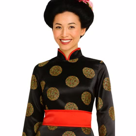 Japanerin Kostüm Kirschblüte Edler Kimono mit Gürtel für Damen Gr. 36-42 Kleid Geisha Traditionelles japanisches Gewand Fasching Karneval andere Länder Asien Mottoparty Detailansicht Kimono mit Stehkragen für Damen von Vorne