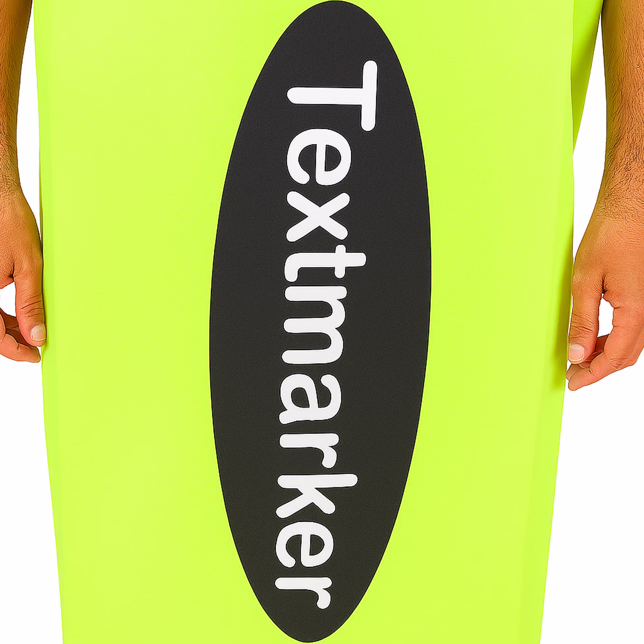 XXL Textmarker Kostüm Stift Neon-Grün für Erwachsene Onesize Fasching Karneval Mottoparty Paar- und Gruppenkostüm Spaßkostüm Detailansicht bedruckte Tunika mit "Textmarker"