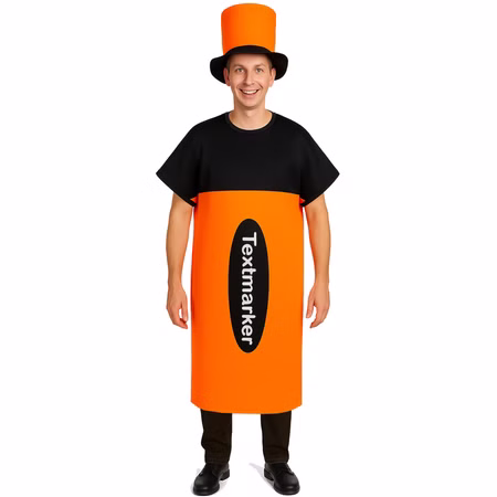 XXL Textmarker Kostüm Stift Neon-Orange für Erwachsene Onesize Fasching Karneval Mottoparty Paar- und Gruppenkostüm Spaßkostüm XXL Textmarker Kostüm Stift Neon-Orange für Erwachsene