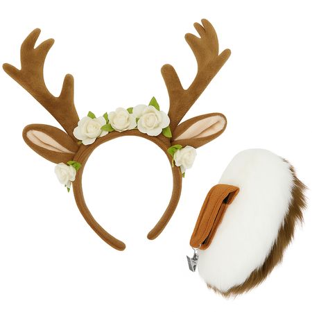 Reh Haarreif mit Geweih & Rehschwanz Tier Kostüm-Set für Damen und Kinder