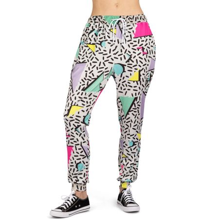 Jogger Retro Vibes Jogginghose 80er 90er Grau mit buntem Muster für Damen