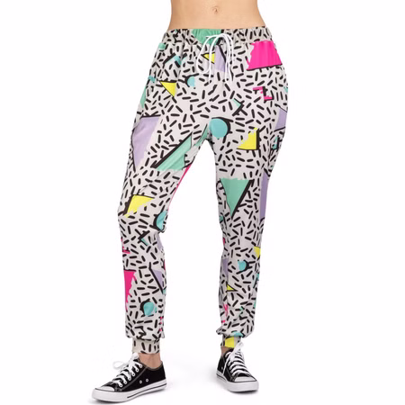 Jogger Retro Vibes Jogginghose Grau mit buntem Muster für Damen Gr. S-XL Kostüm-Zubehör Fasching Karneval Mottoparty Jogger Retro Vibes Jogginghose Grau mit buntem Muster für Damen von Vorne