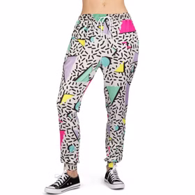 Jogger Retro Vibes Jogginghose Grau mit buntem Muster für Damen von Vorne