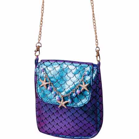 Meerjungfrauen Handtasche Mermaid Tasche Korallenriff Blau Lila für Damen Kostüm-Zubehör Fasching Karneval Mottoparty Meerjungfrauen Handtasche Mermaid Tasche Korallenriff Blau Lila für Damen seitlich von Vorne.