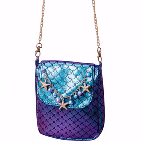 Meerjungfrauen Handtasche Mermaid Tasche Korallenriff Blau Lila für Damen Kostüm-Zubehör Fasching Karneval Mottoparty Meerjungfrauen Handtasche Mermaid Tasche Korallenriff Blau Lila für Damen seitlich von Vorne.