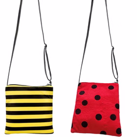 Bienen Handtasche Tier Tasche Schwarz Gelb gestreift für Damen Kostüm-Zubehör Fasching Karneval Mottoparty Bienen und Marienkäfer Handtasche nebeneinander von Vorne