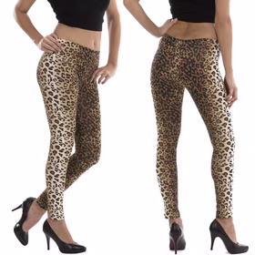 Leoparden Leggings Leo-Look Katze Braun für Damen Gr. S-XL Kostüm-Zubehör Fasching Karneval Mottoparty Leoparden Leggings für Damen seitlich von Vorne und von Hinten
