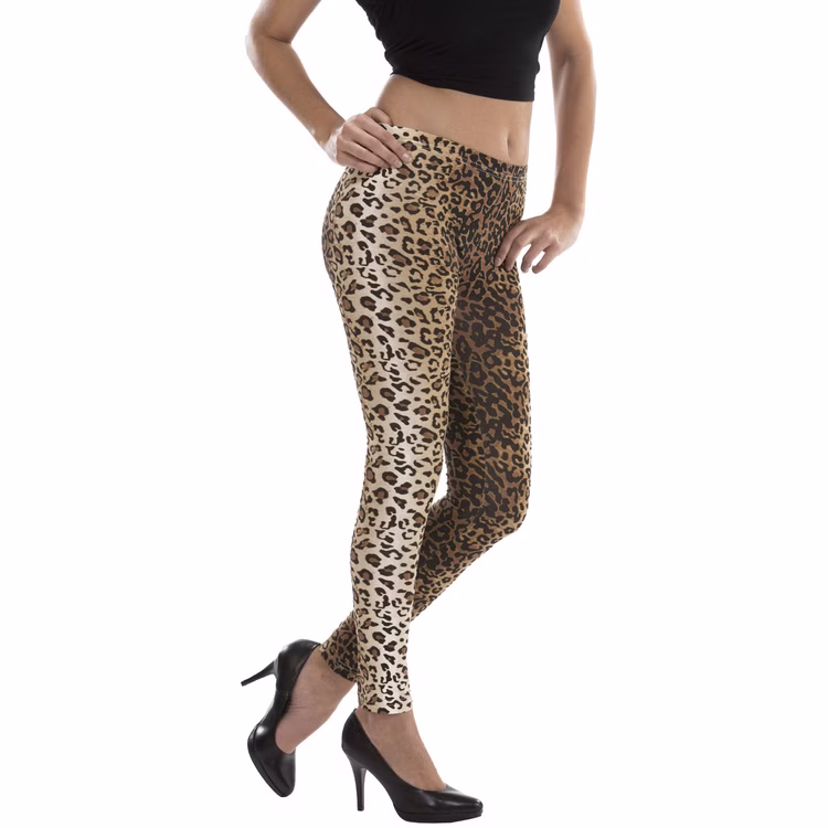 Leoparden Leggings Leo-Look Katze Braun für Damen Gr. S-XL Kostüm-Zubehör Fasching Karneval Mottoparty Leoparden Leggings für Damen seitlich von Vorne