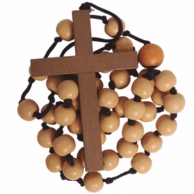 XXL Rosenkranz aus Holz 90 cm mit Kreuz für Erwachsene Kostüm-Zubehör Holzkreuz mit Gebetskette Fasching Karneval Mottoparty Halloween XXL Rosenkranz aus Holz