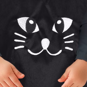 Katzen Kostüm Halloween Schwarzes Kitten für Kleinkinder 18-24 Monate Tierkostüm Katze Fasching Karneval Mottoparty Rollenspiel Nahaufnahme Katzengesicht auf dem Poncho von Vorne
