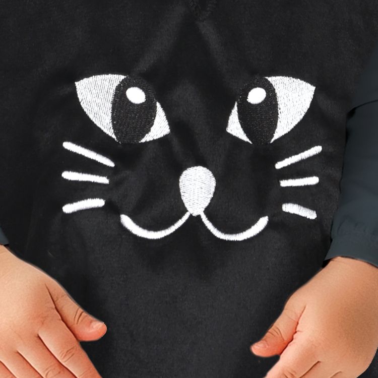Katzen Kostüm Halloween Schwarzes Kitten für Kinder Katzen Kostüm bestehend aus einem ärmellosen Poncho mit Kapuze für Kleinkinder von Vorne