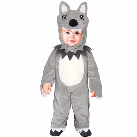 Wolf Kostüm Kleiner Grauer Wolf für Kinder 12-24 Monate Halloween Tierkostüm Märchen Fasching Karneval Mottoparty Rollenspiel Wolf Kostüm Kleiner Grauer Wolf für Kinder von Vorne