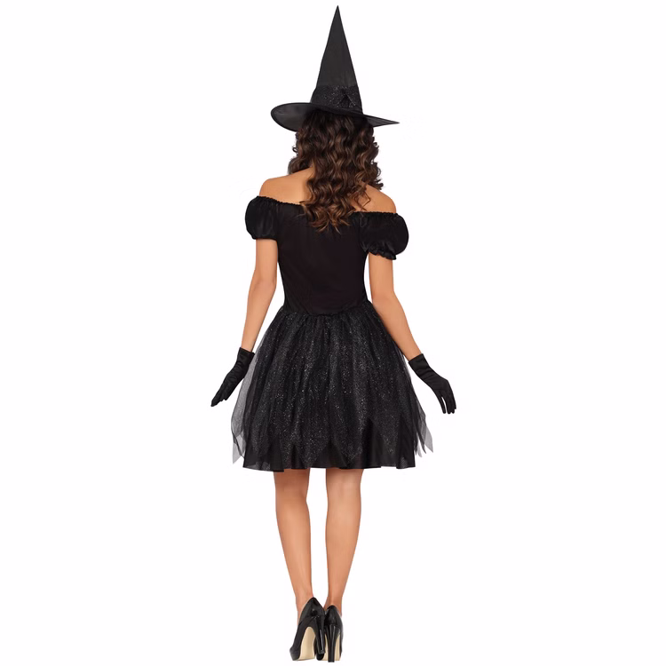 Hexen Kostüm Hexe Morgana mit Hexenhut für Damen Gr. 36-44 Schwarz Silber Halloween-Outfit Spinnen-Design Spinnennetz Fasching Karneval Mottoparty Hexen Kostüm Hexe Morgana mit Hexenhut für Damen von Hinten