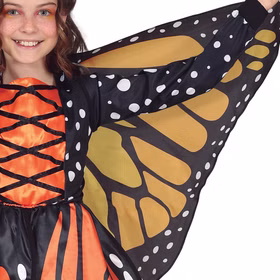 Schmetterling Kostüm Felia Flatterflügel für Kinder 5-6 Jahre Orange Gelb Tier Insekt Tierkostüm Fasching Karneval Geburtstag Mottoparty Rollenspiel Nahaufnahme Kleid mir Flügeln von Vorne